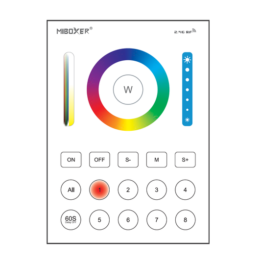 RGBWWW Touch Controller Panel – B8 Series (8-Zone Wireless Remote)