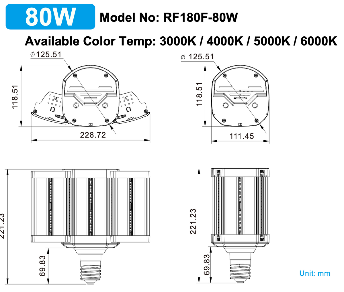 80W RetroFit Falcon 180 Lamp Series